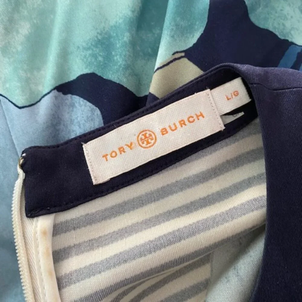 Tory Burch Silk LKNW Dress Long Sleeve Striped Floral Print Large Belted